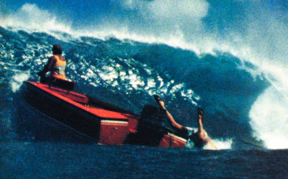 surfing filimmaker steve soderberg in tahiti, 1987
