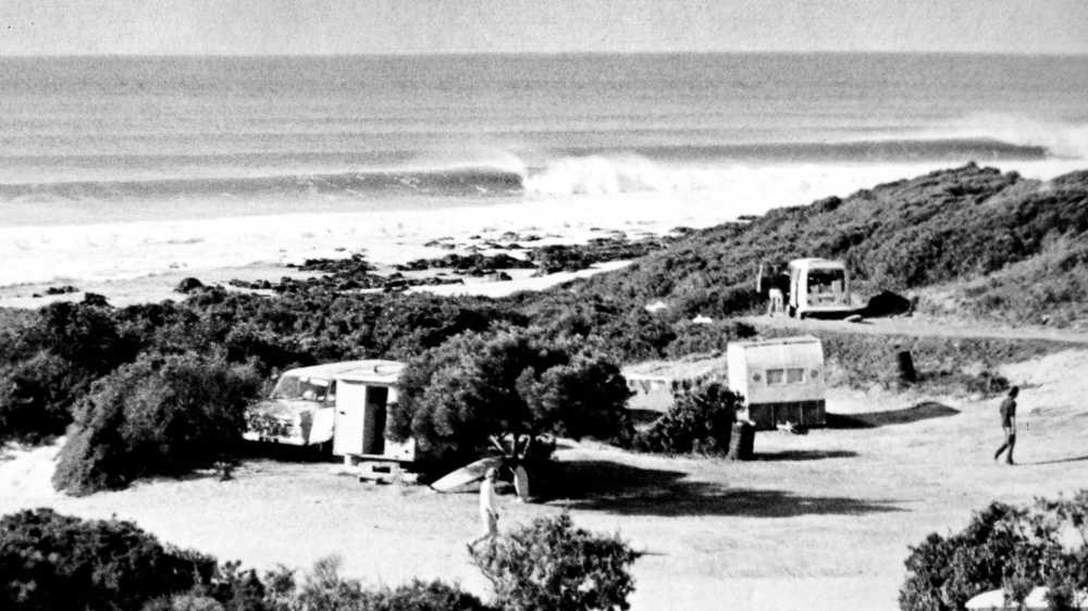 jeffreys bay around 1970s, surfers camping