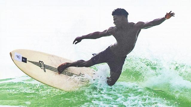 Ghanaian surfer Bernard Banner, 2021. Photo: Michael Aboya