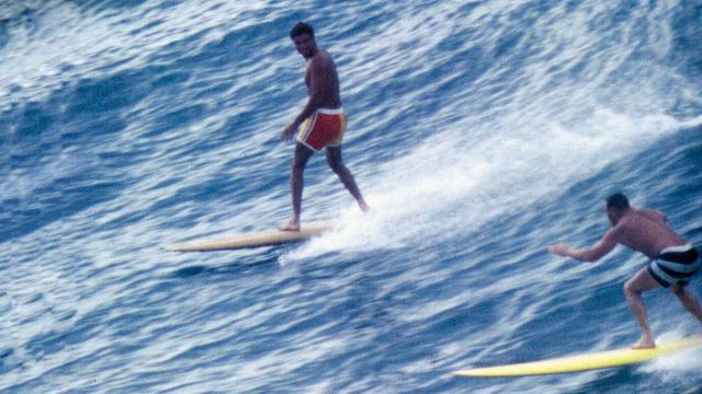 Dora (left) and Noll, in Ride the Wild Surf. Photo: Church