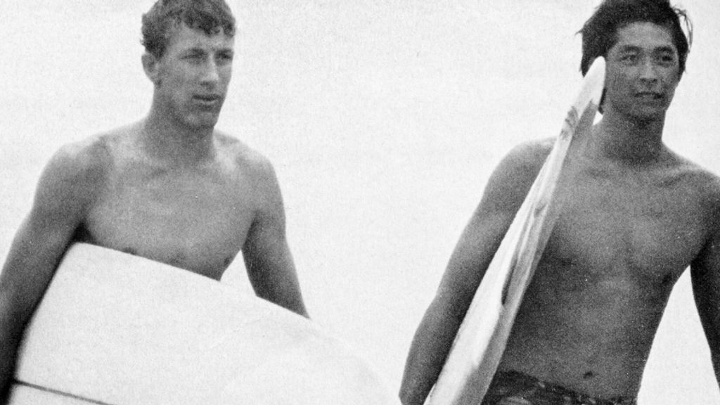 Nat Young and David Nuuhiwa at the 1966 world surfing championships in san diego