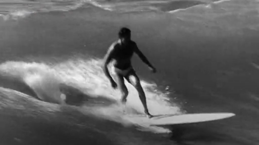 Michel Barland surfing in Biarritz, France, in the early 1960s