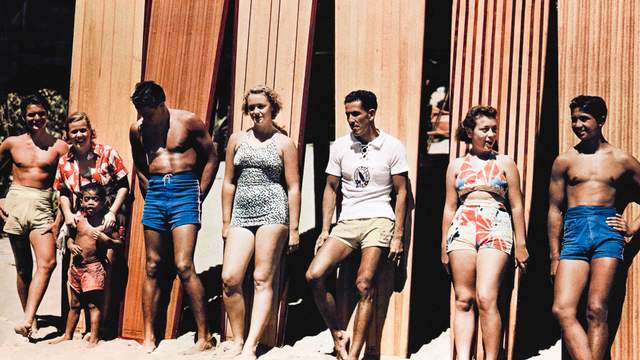 Plank surfboards in Waikiki, 1937