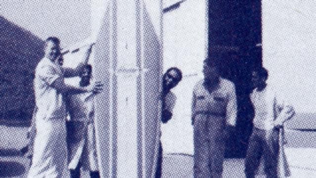 Terry Martin with 16-foot Hobie board, 1965