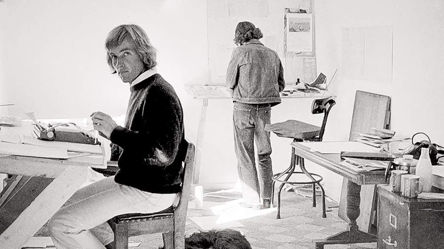 Witzig (left) and Falzon, Tracks office, early '70s 