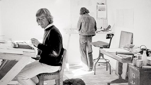 Witzig (left) and Falzon, Tracks office, early '70s