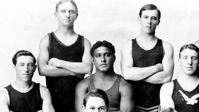 Original Australian bodysurfer, Alick Wickham, center, 1913