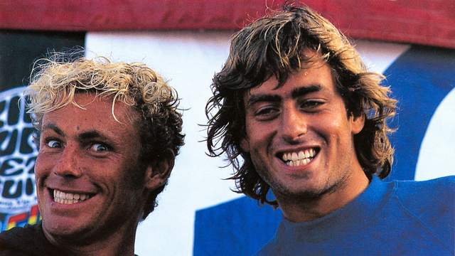 Tom Curren (right) and Tom Carroll, 1985. Photo: Peter Crawford