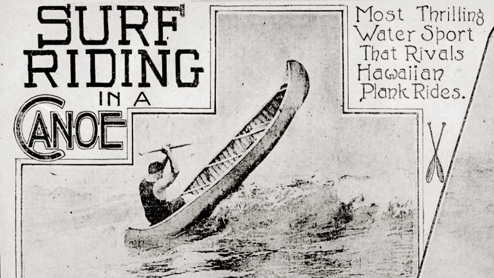 canoe surfing newspaper article from 1908