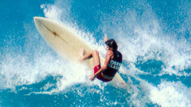 Wayne Bartholomew on a Parrish-shaped Lightning Bolt, 1978. Photo: Jeff Divine