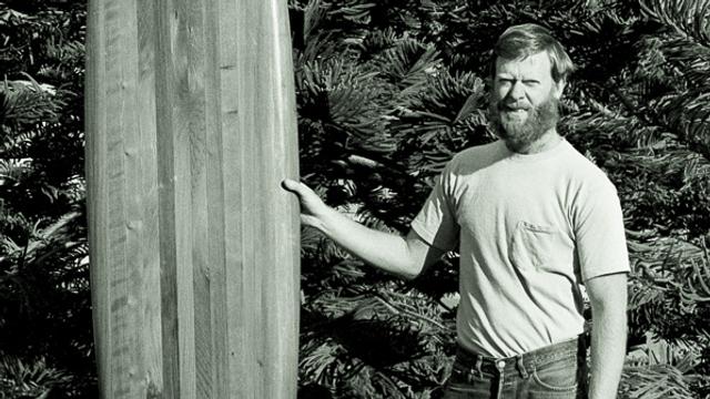 Terry Martin, with board made from yucca tree, 1973. Photo: Brad Barrett