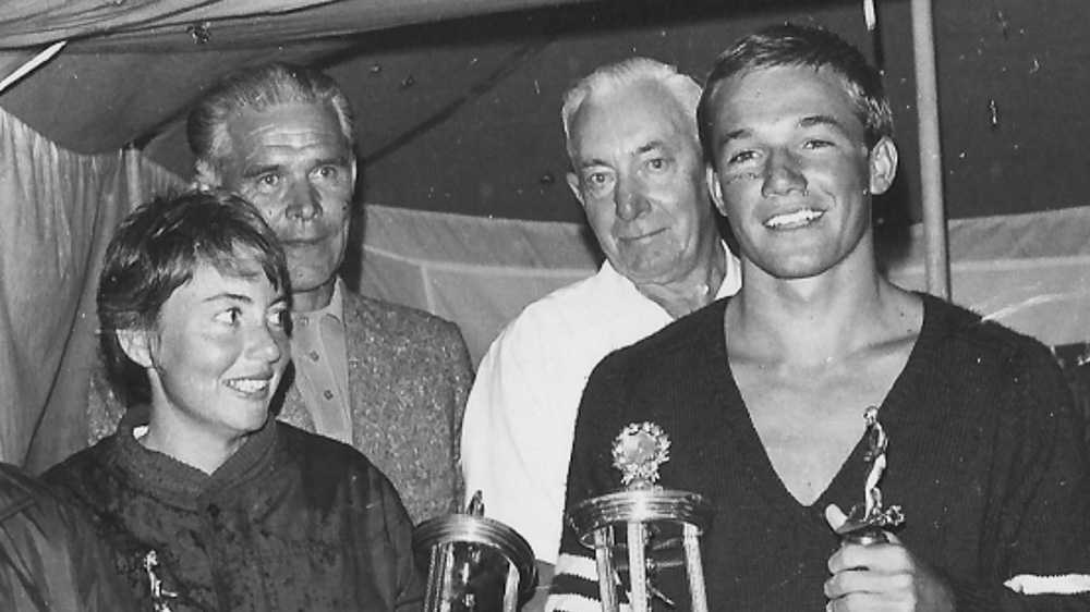 surfing contest winners phyllis o'donell and peter drouyn, 1965