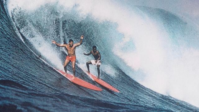 Eddie Aikau (right) and Fred Hemmings, Waimea, 1967