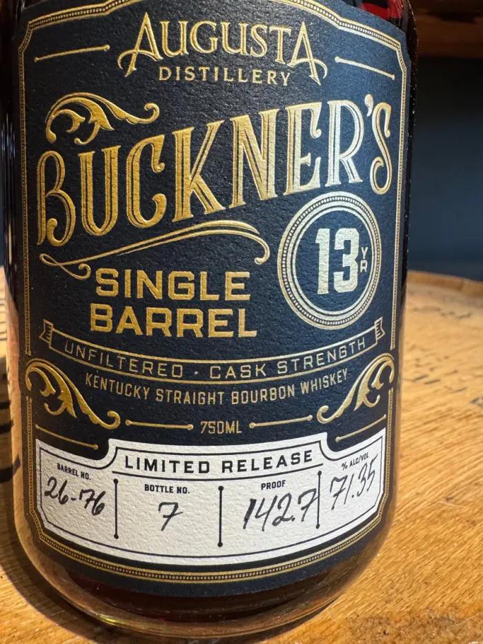 A single barrel label, hand-marked with barrel and bottle numbers