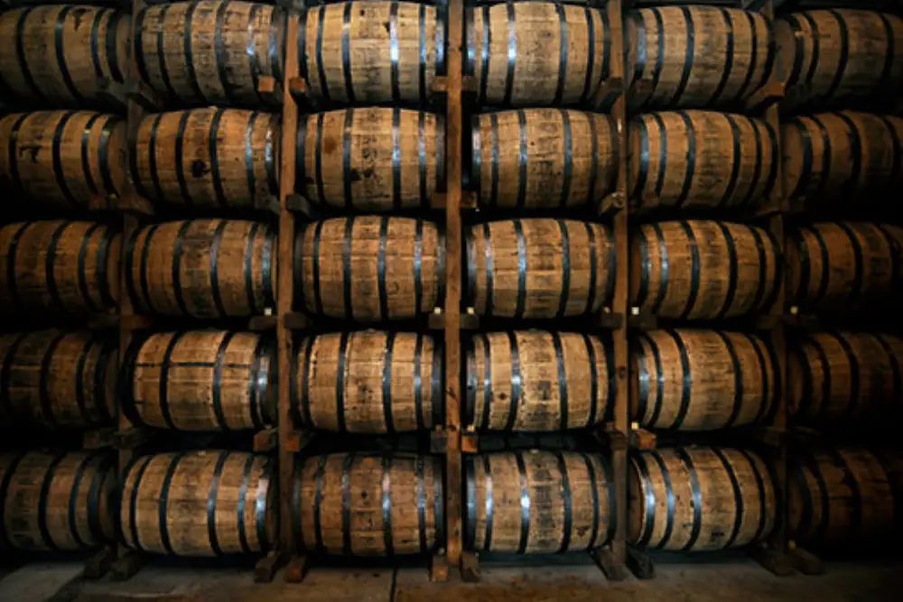 Barrels stacked in the Barrel Shoppe