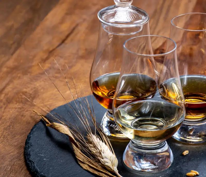 Whiskey glass and grain