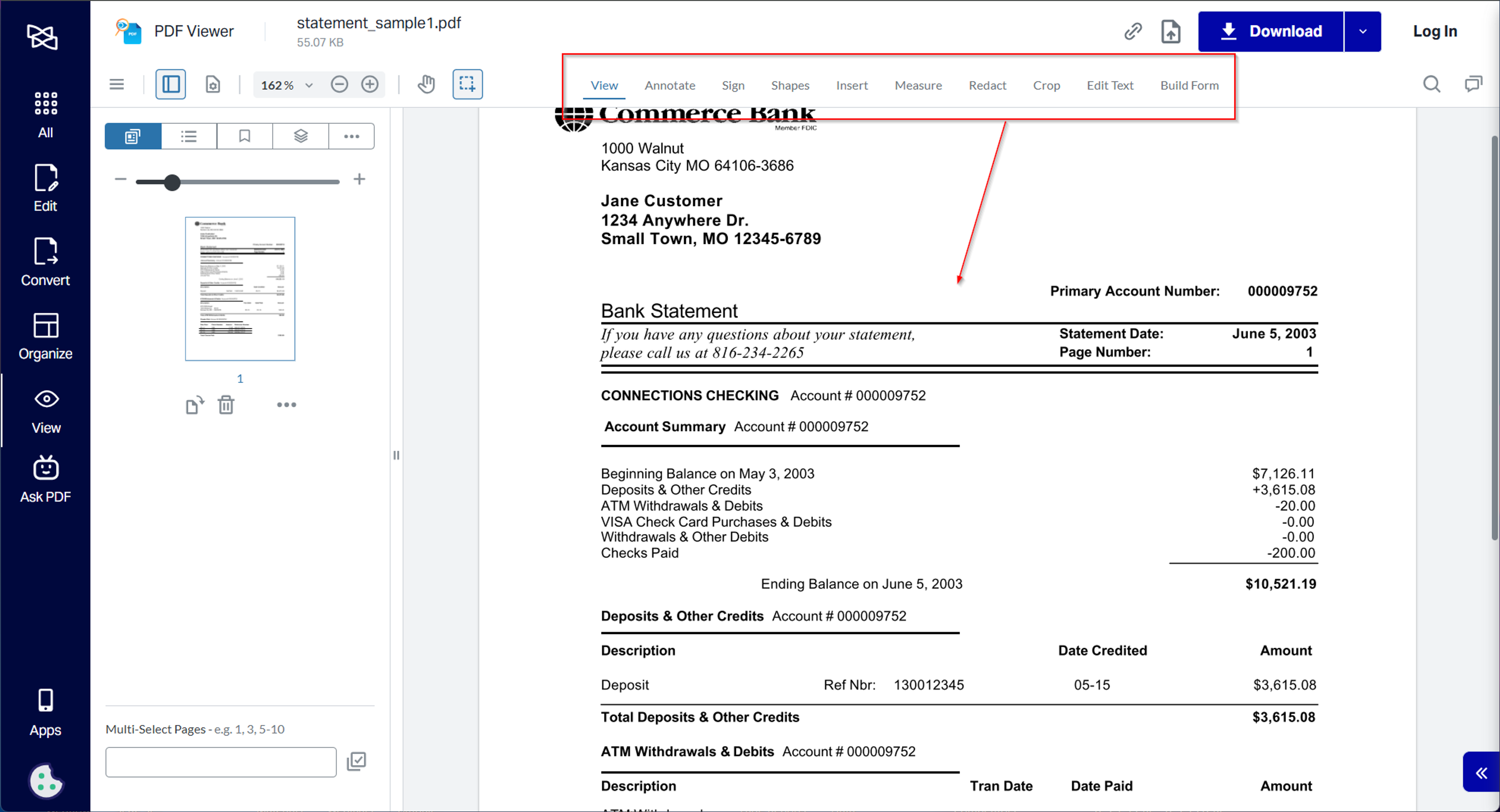 Steps to open a bank statement using Xodo online PDF reader