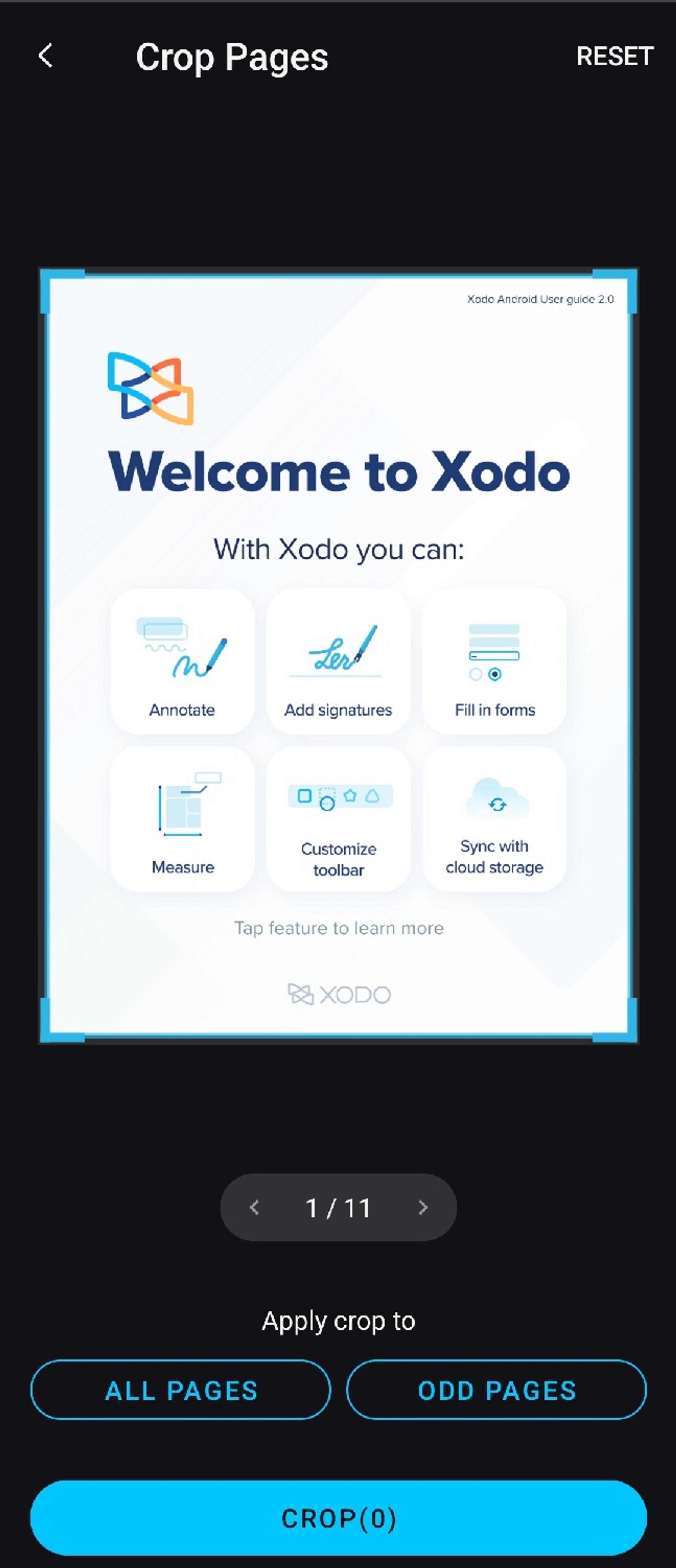 Cropping PDF on Android and iPhone using Xodo