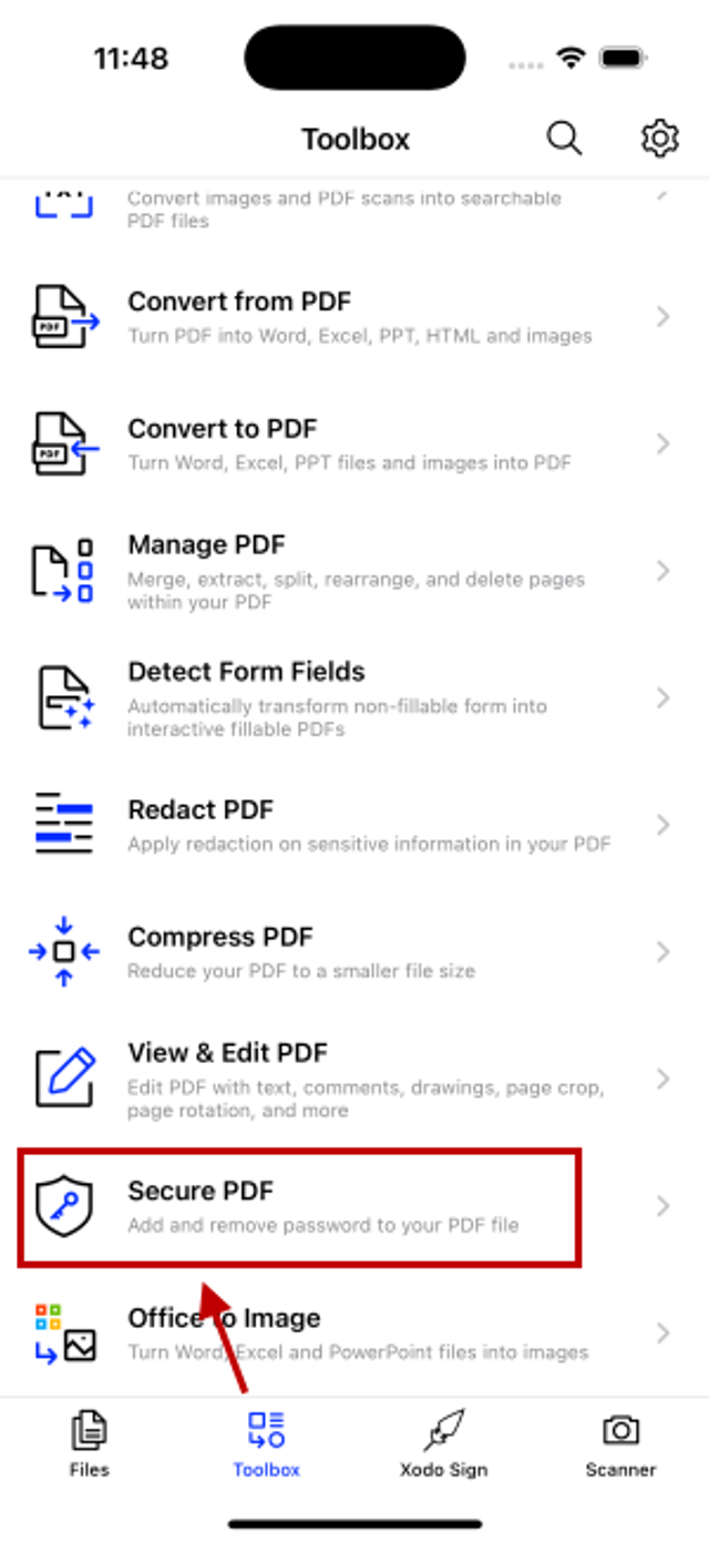 Steps to unlocking a bank statement PDF on iPhone using Xodo app