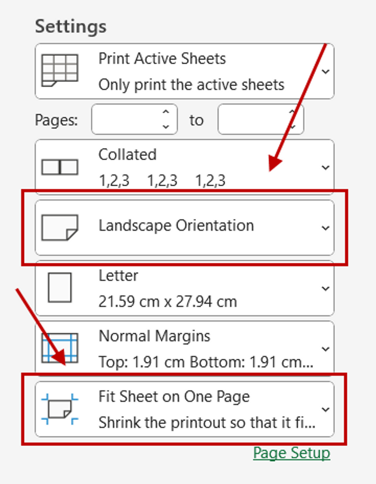 Printing options in Excel 