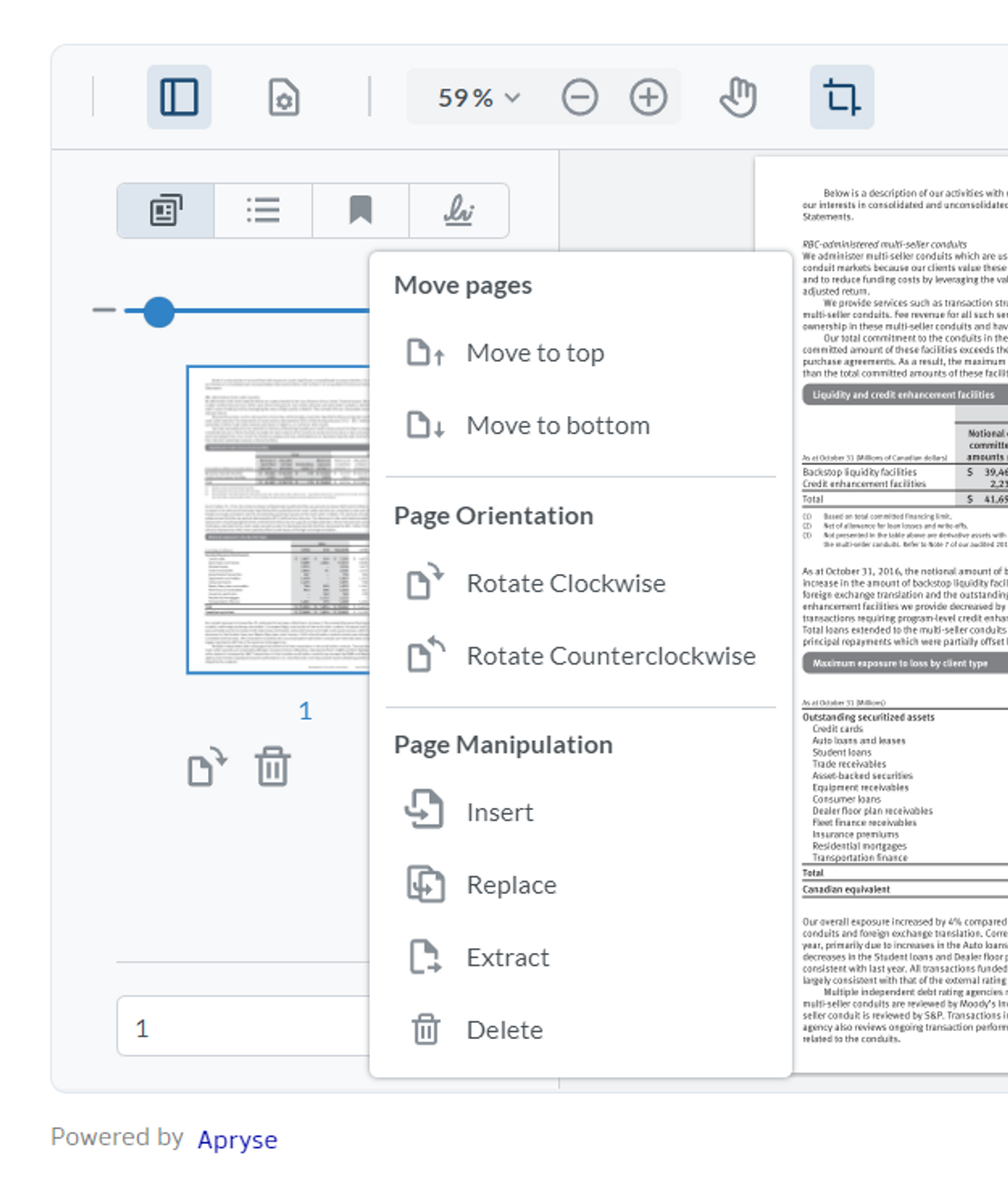 PDF page editing options in Xodo’s online Crop PDF viewer 