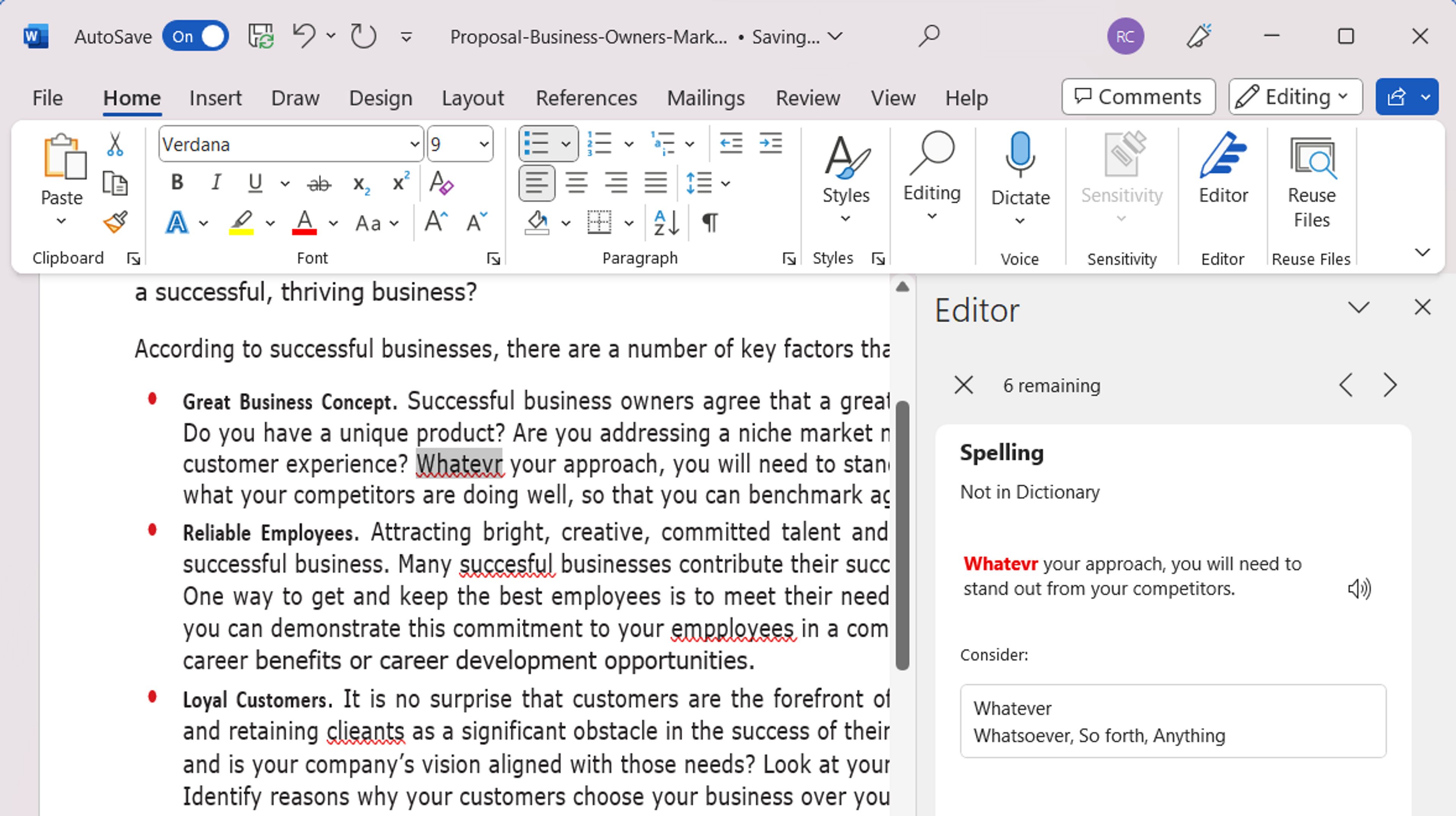 Spell checking text in MS Word