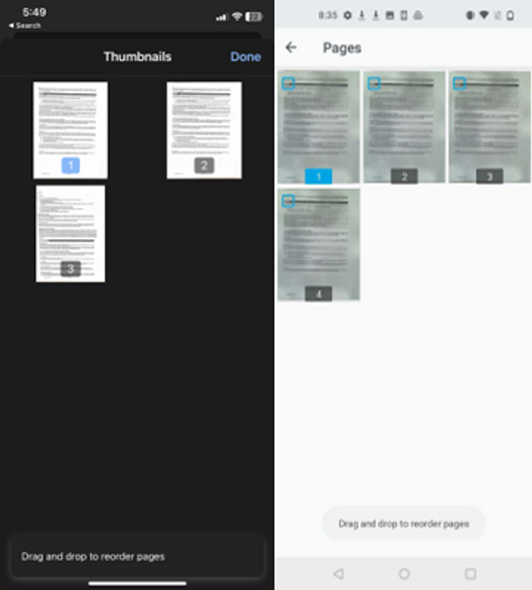 Scanned document pages rearranged in Xodo Mobile Scanner App