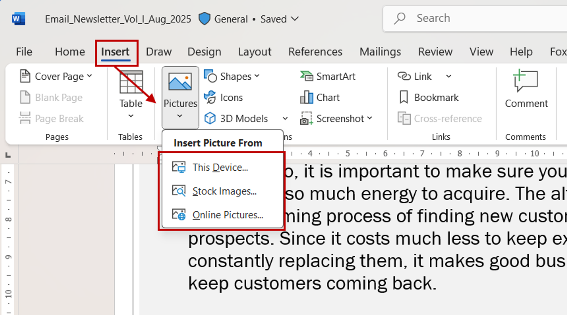 Steps to insert a picture in Word using Microsoft Word