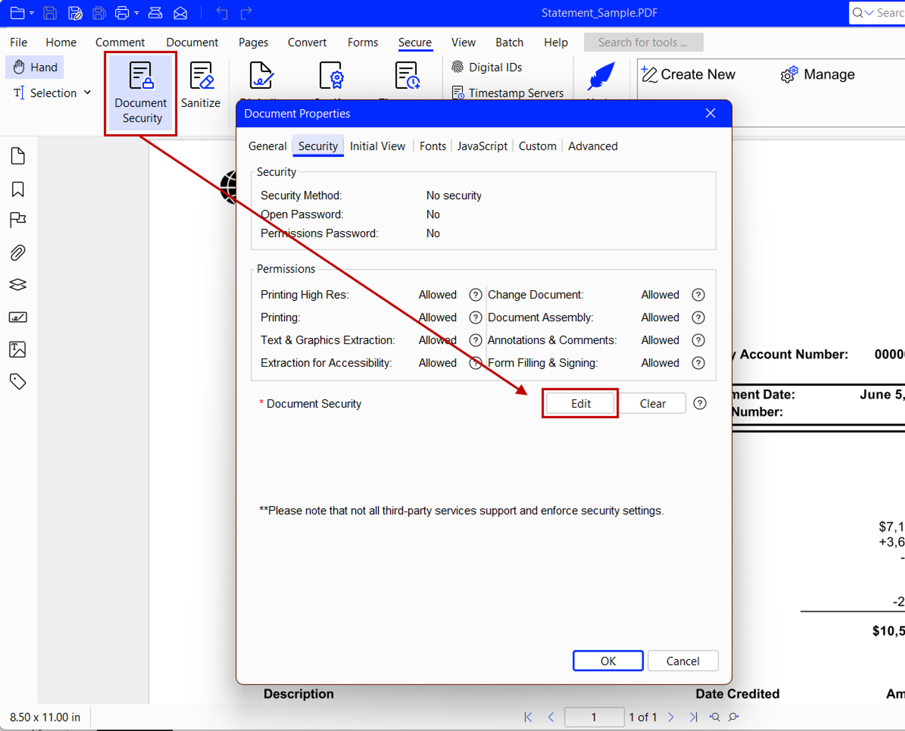 Accessing security options in Xodo PDF Studio