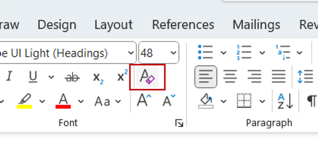 Selecting the Clear All Formatting option in MS Word 