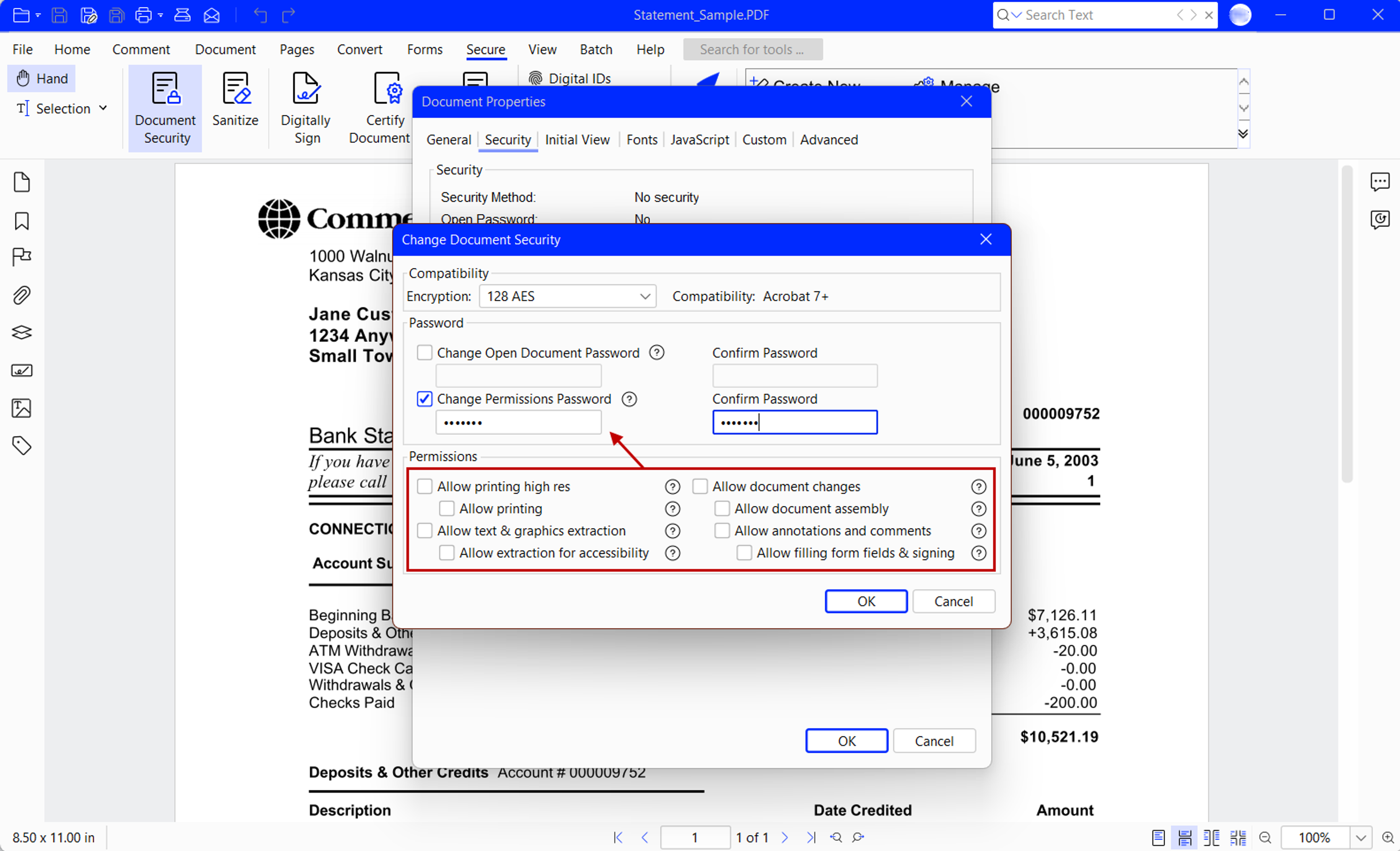 Adding permissions password to a PDF using Xodo PDF Studio