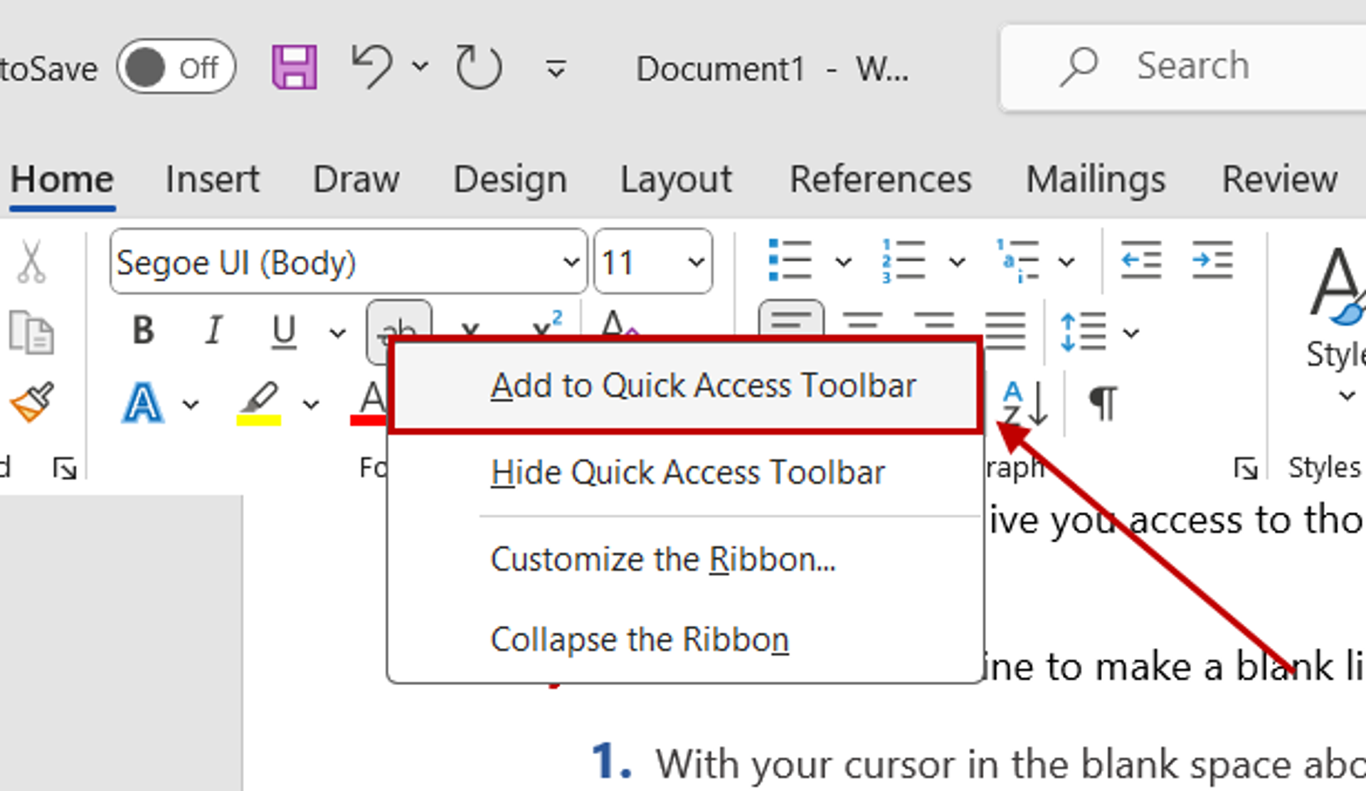speech to text in ms word shortcut Adding strikethrough tool to Quick Access menu