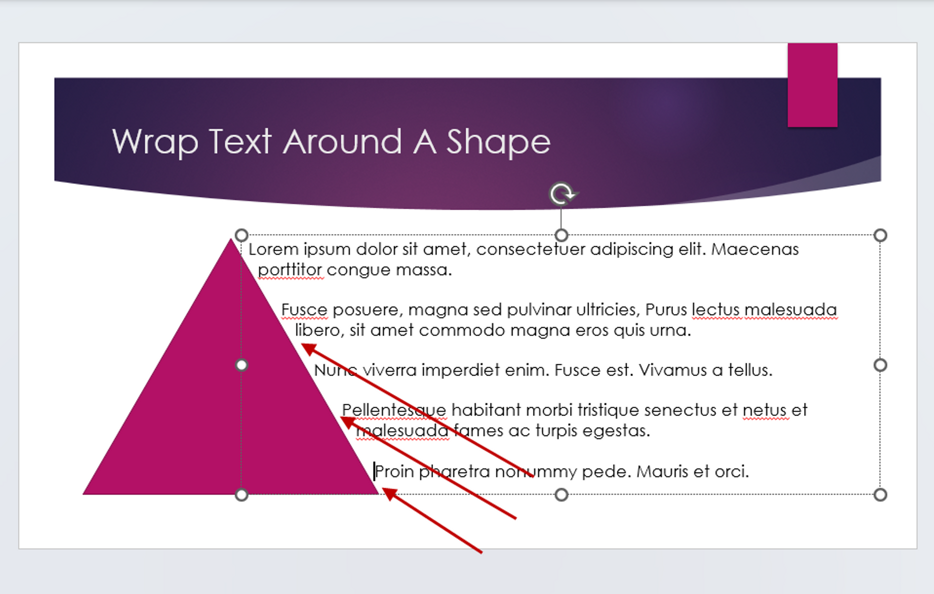 Text wrapped around a shape in MS PowerPoint