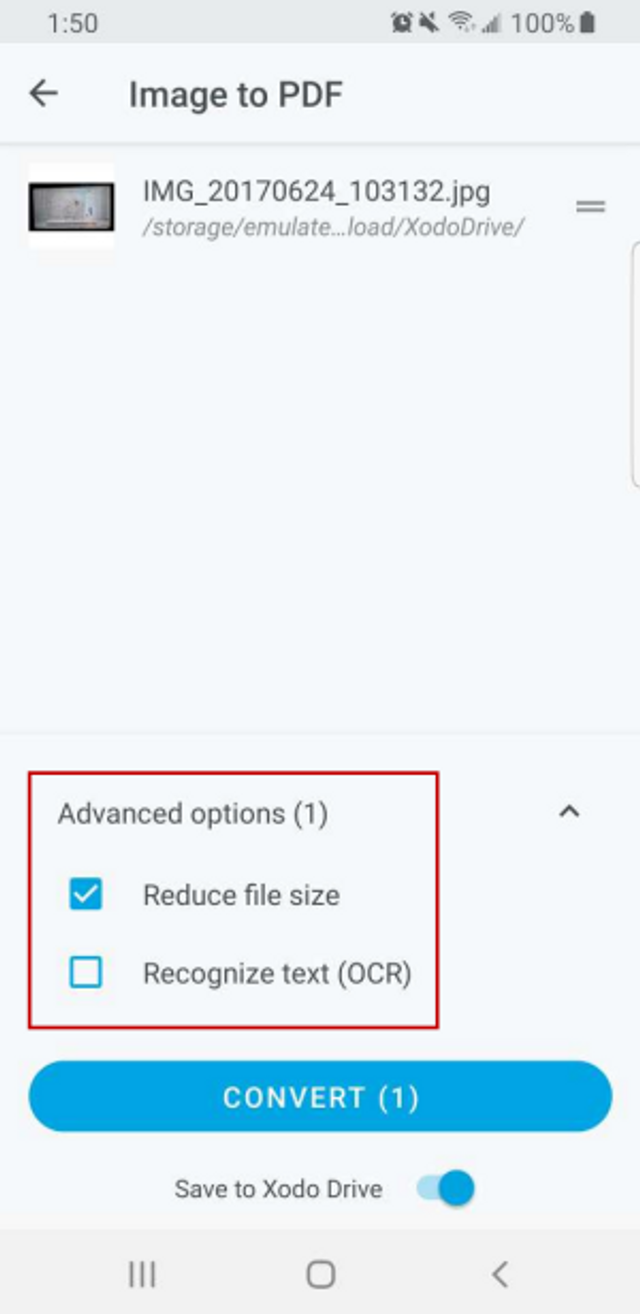 Reduce image size and convert to PDF with Xodo on Android