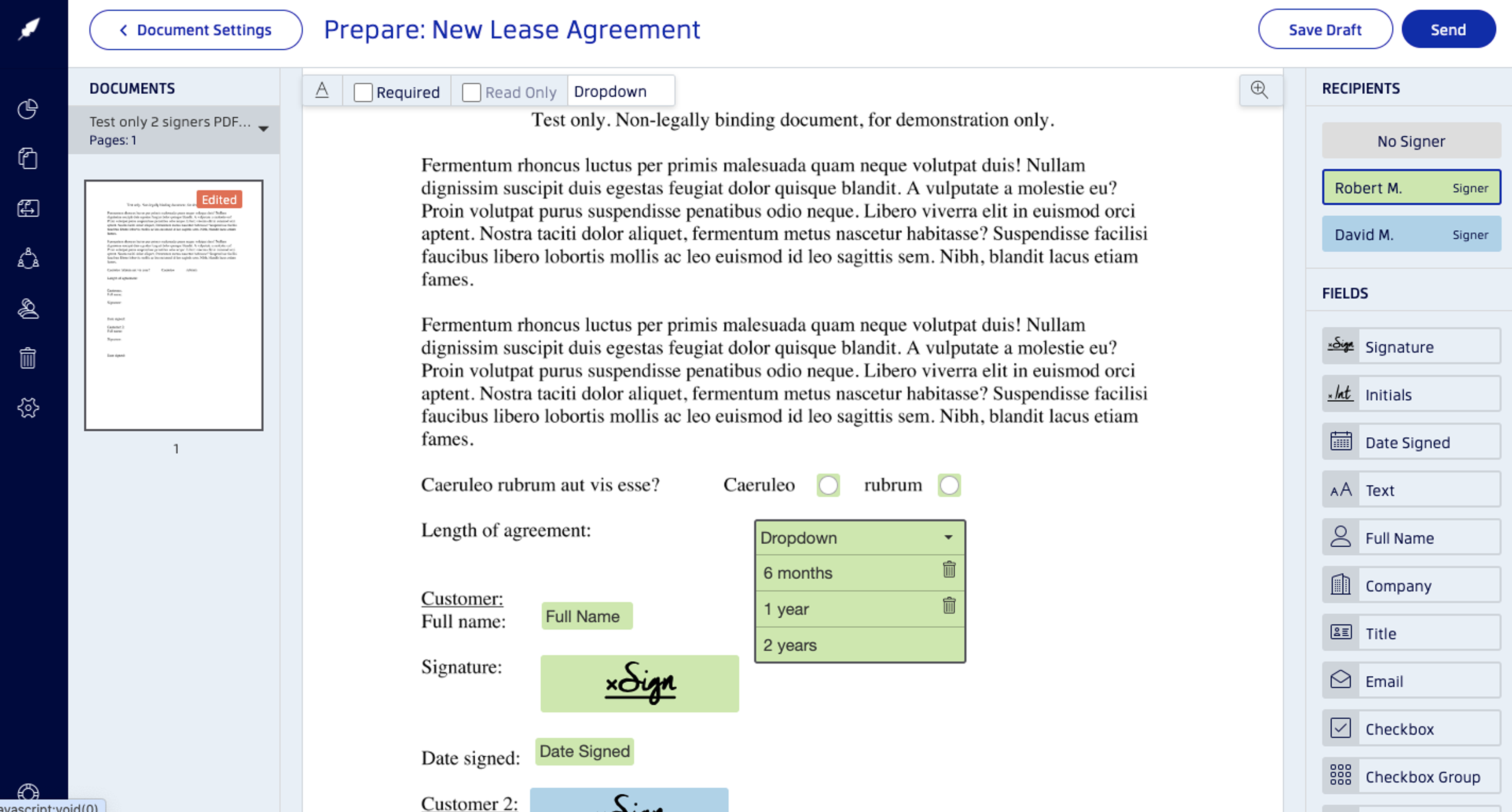 Adding signature fields to PDF with Xodo Sign 