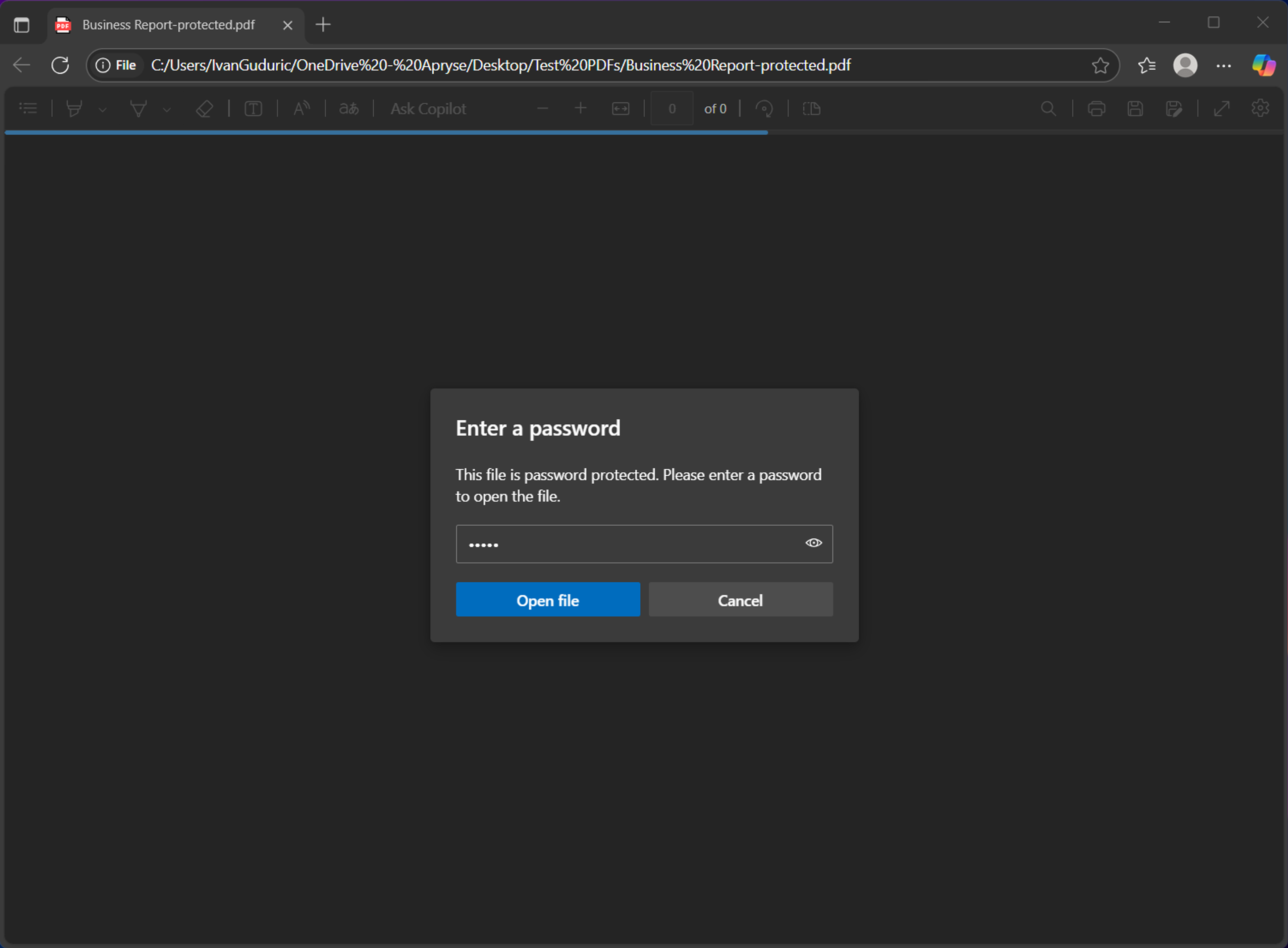 Steps to open a password protected PDF on Windows