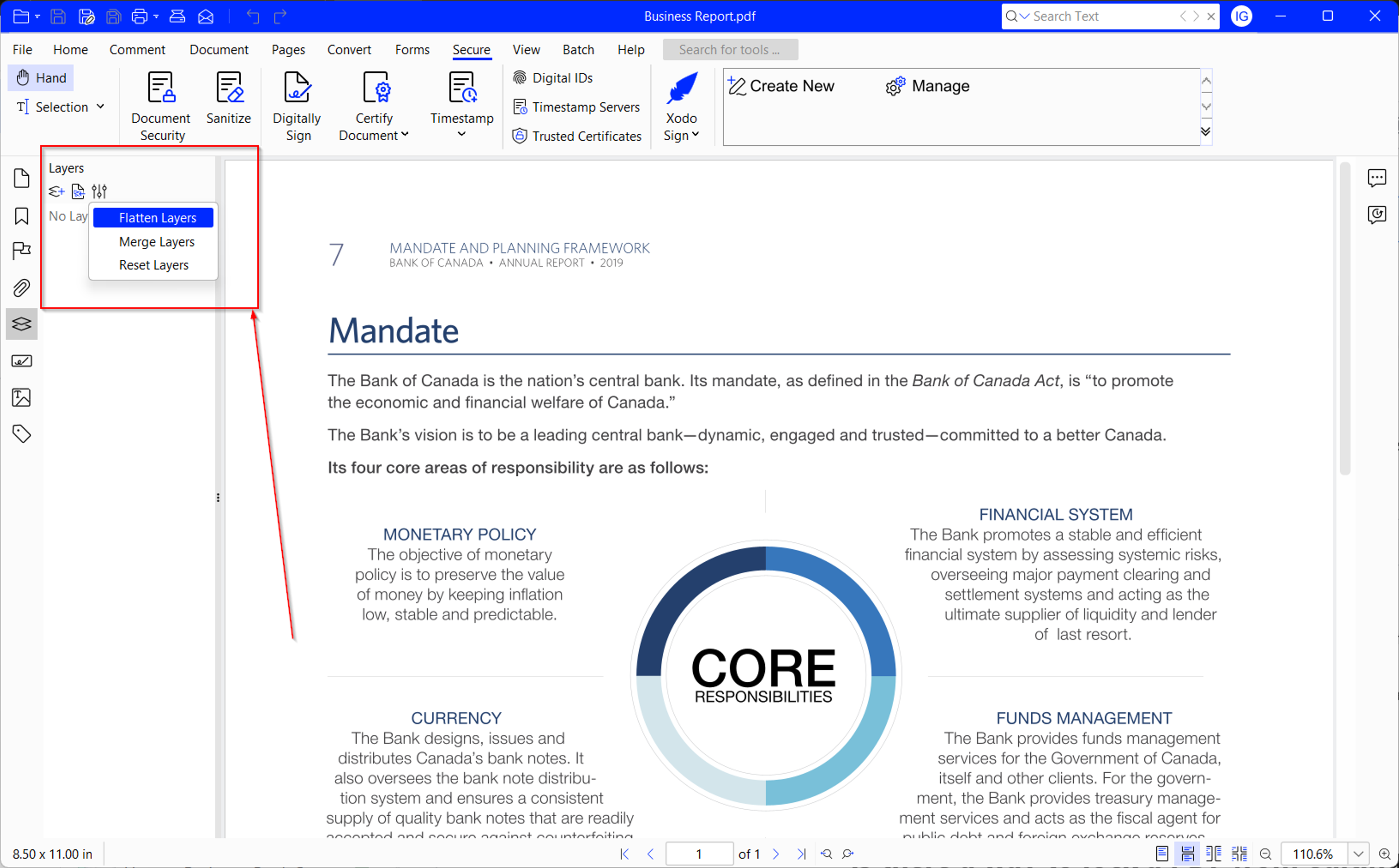Flattening PDF layers and annotations as an added security measure