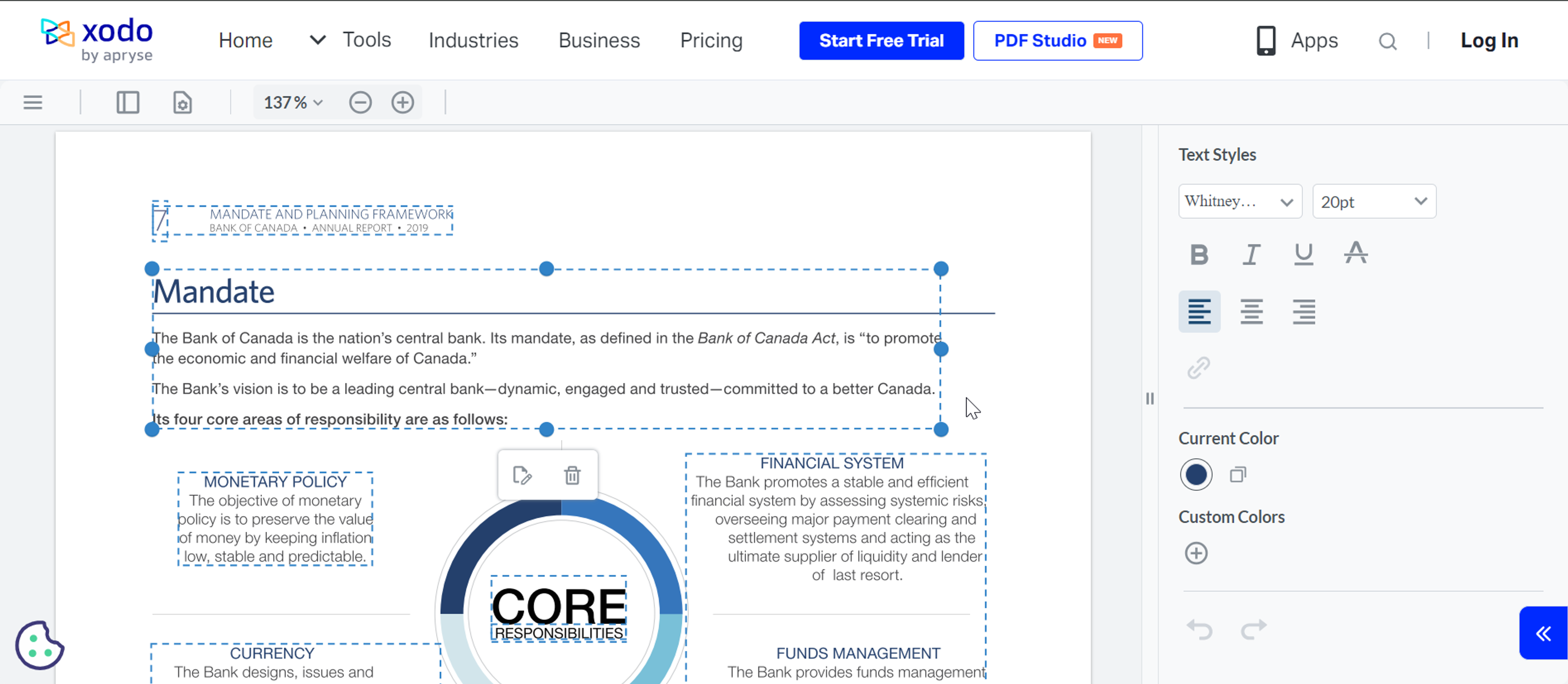 Editing text in PDF directly in browser using Xodo’s online tool