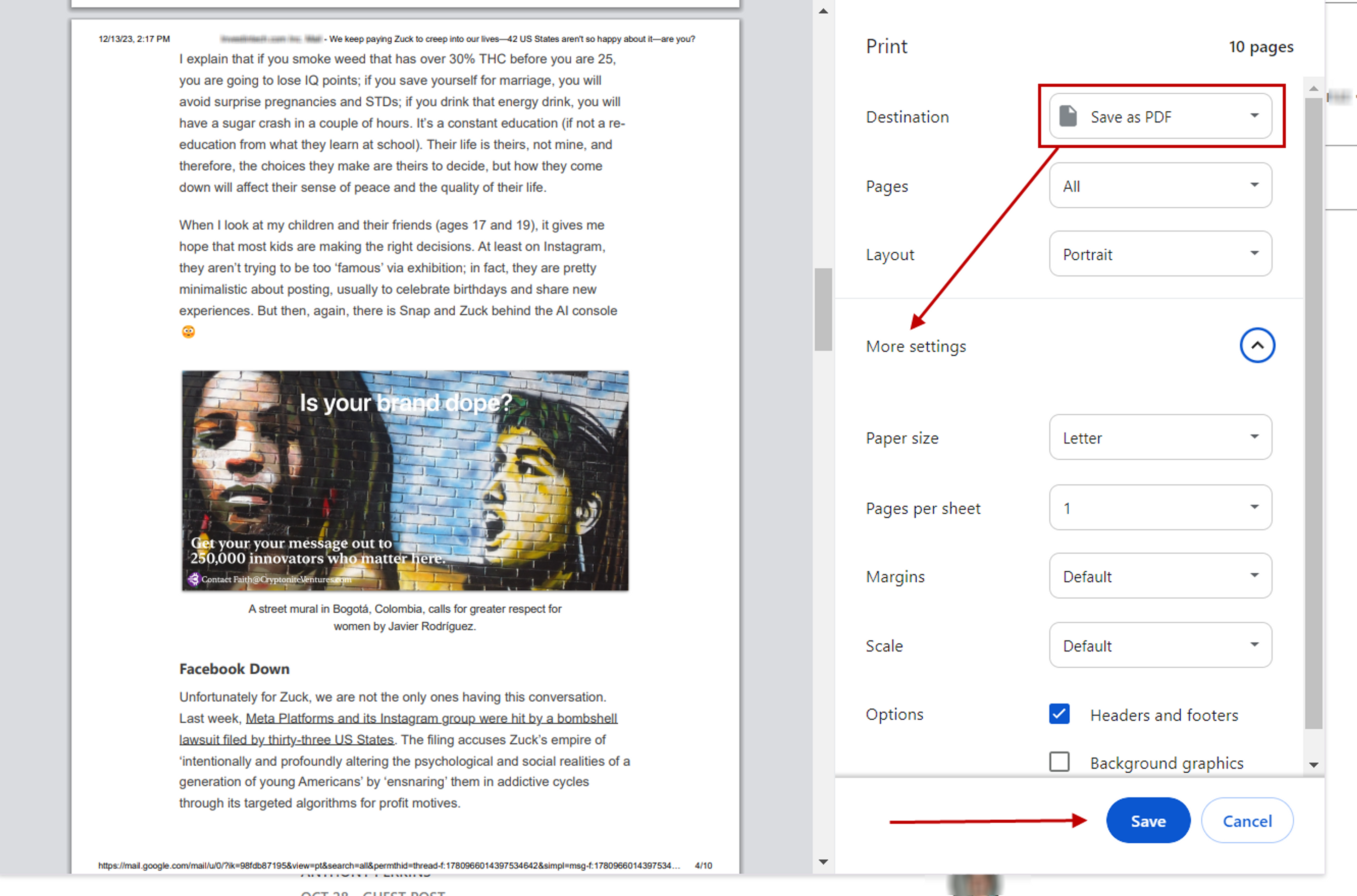 Quickly save a Gmail email as a PDF