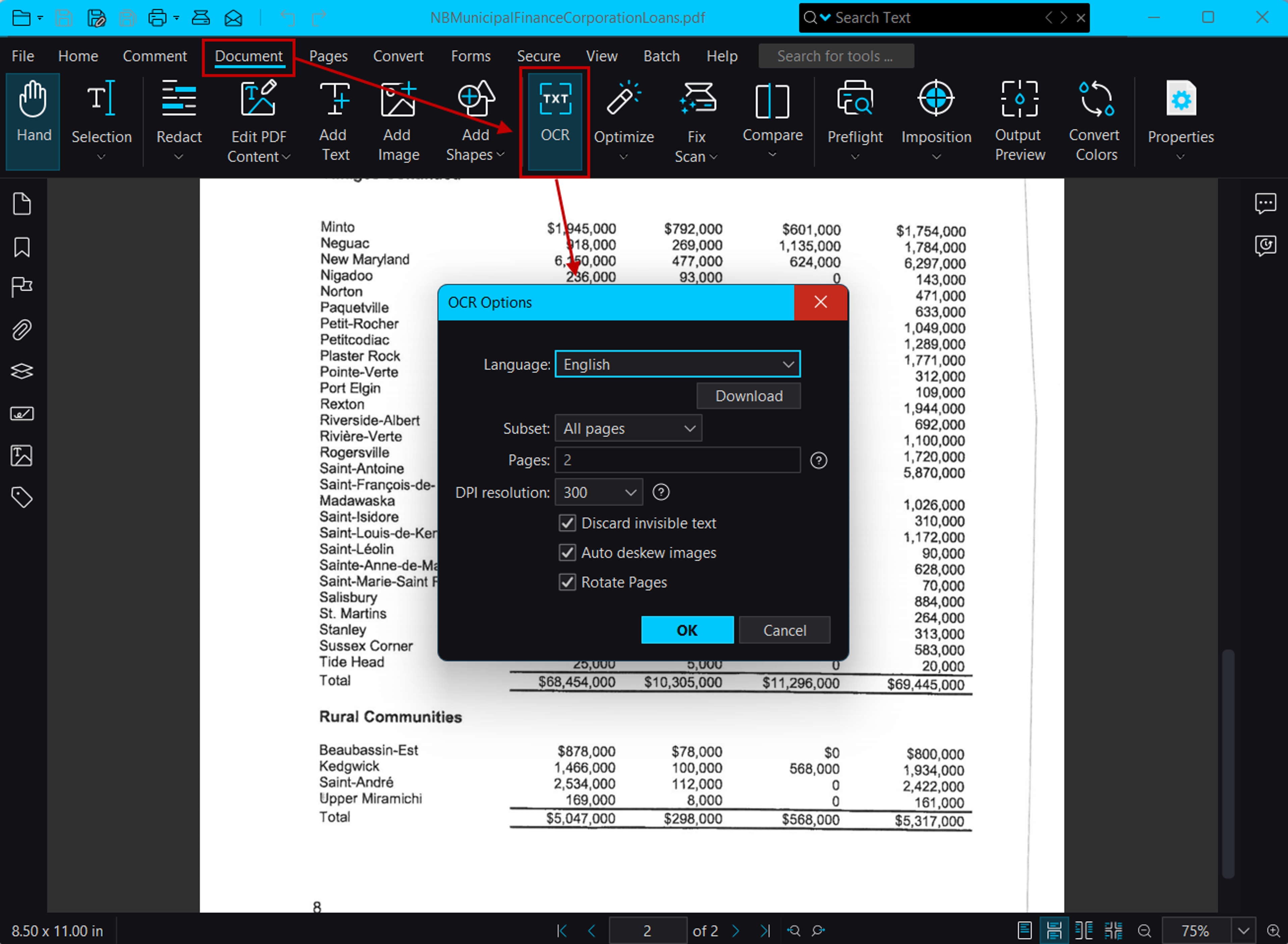 Extracting text from scanned PDF using Xodo PDF Studio