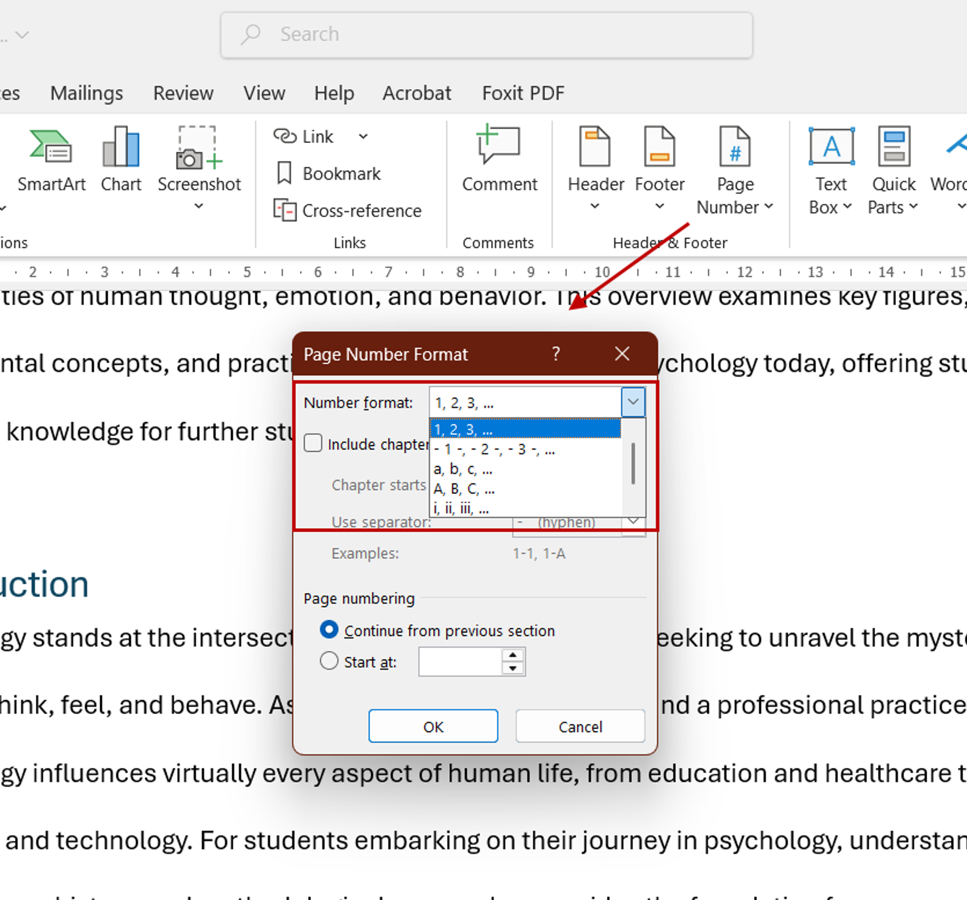 Steps to change page number format