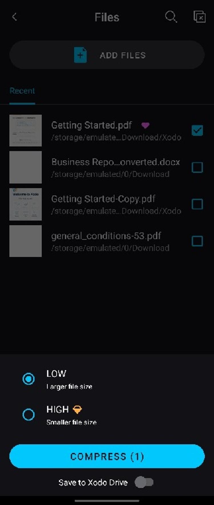 Compressing a PDF on mobile with Xodo