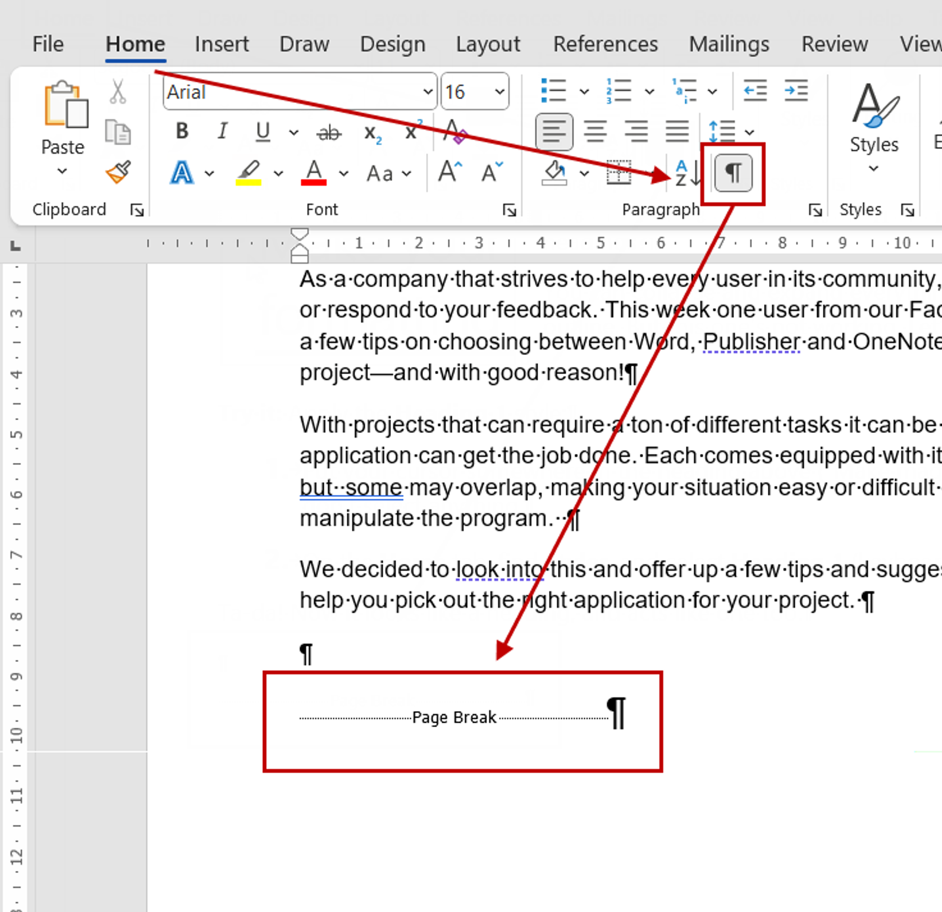 Removing page break in Word