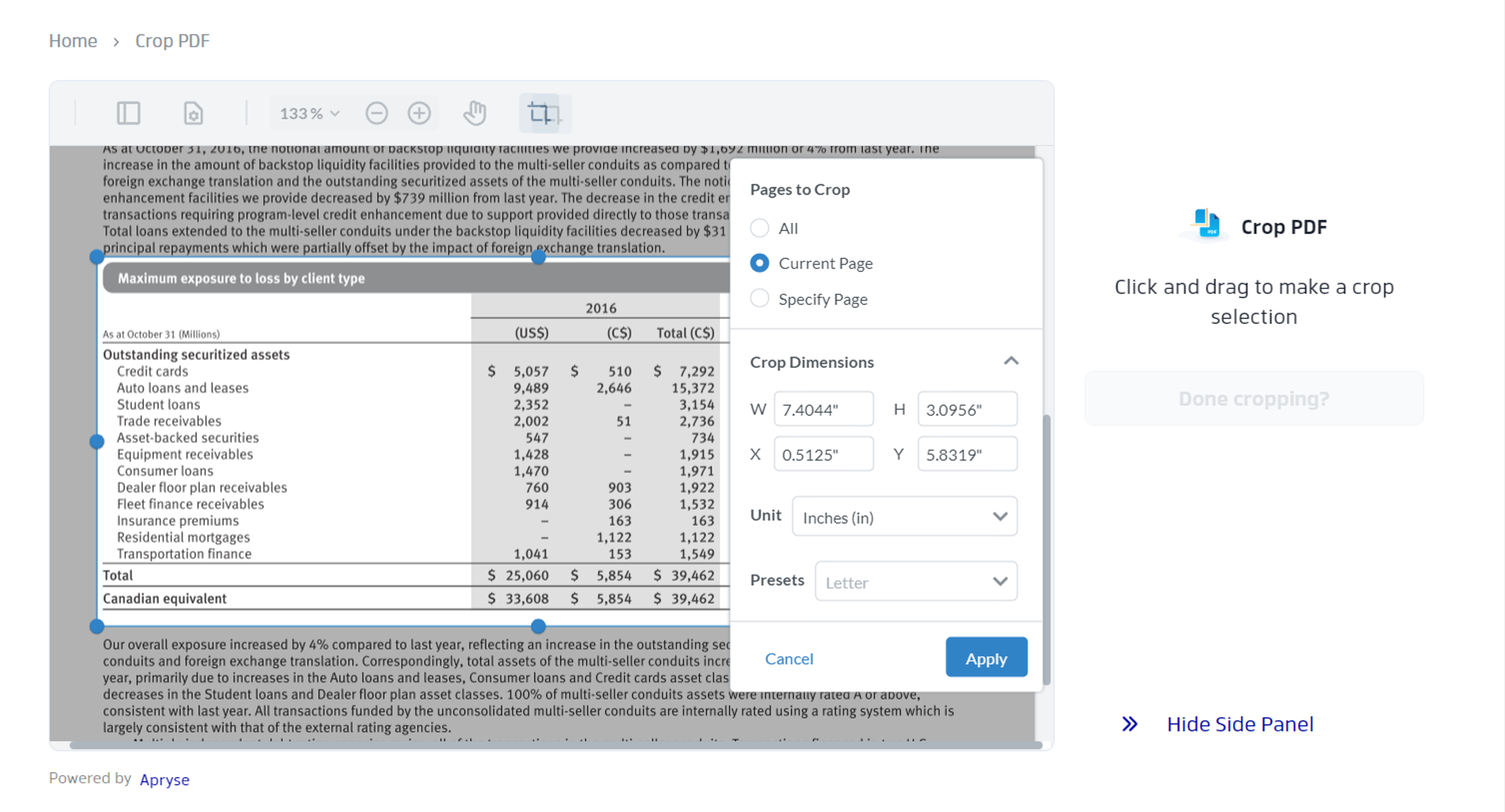 Cropping a table from a PDF with Xodo’s online Crop PDF tool
