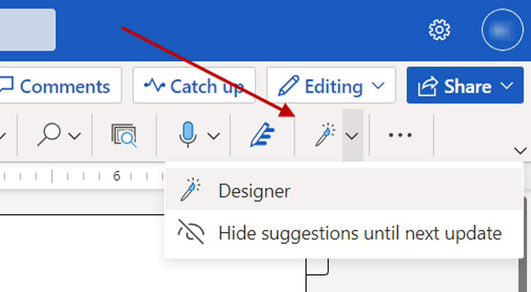 Accessing the Designer feature in MS Word Online