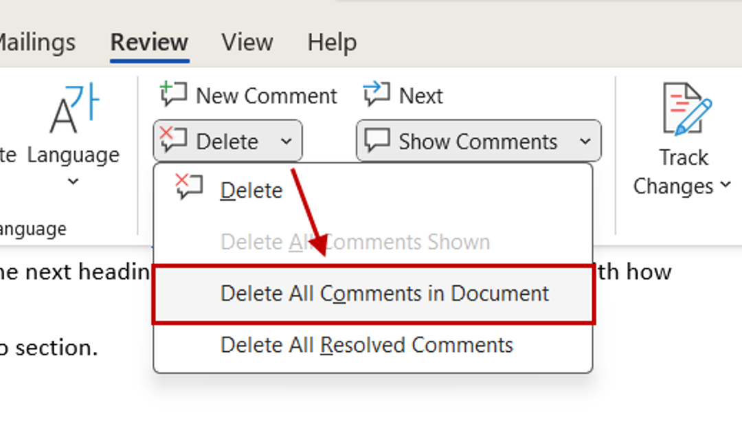 Deleting all comments in Word 