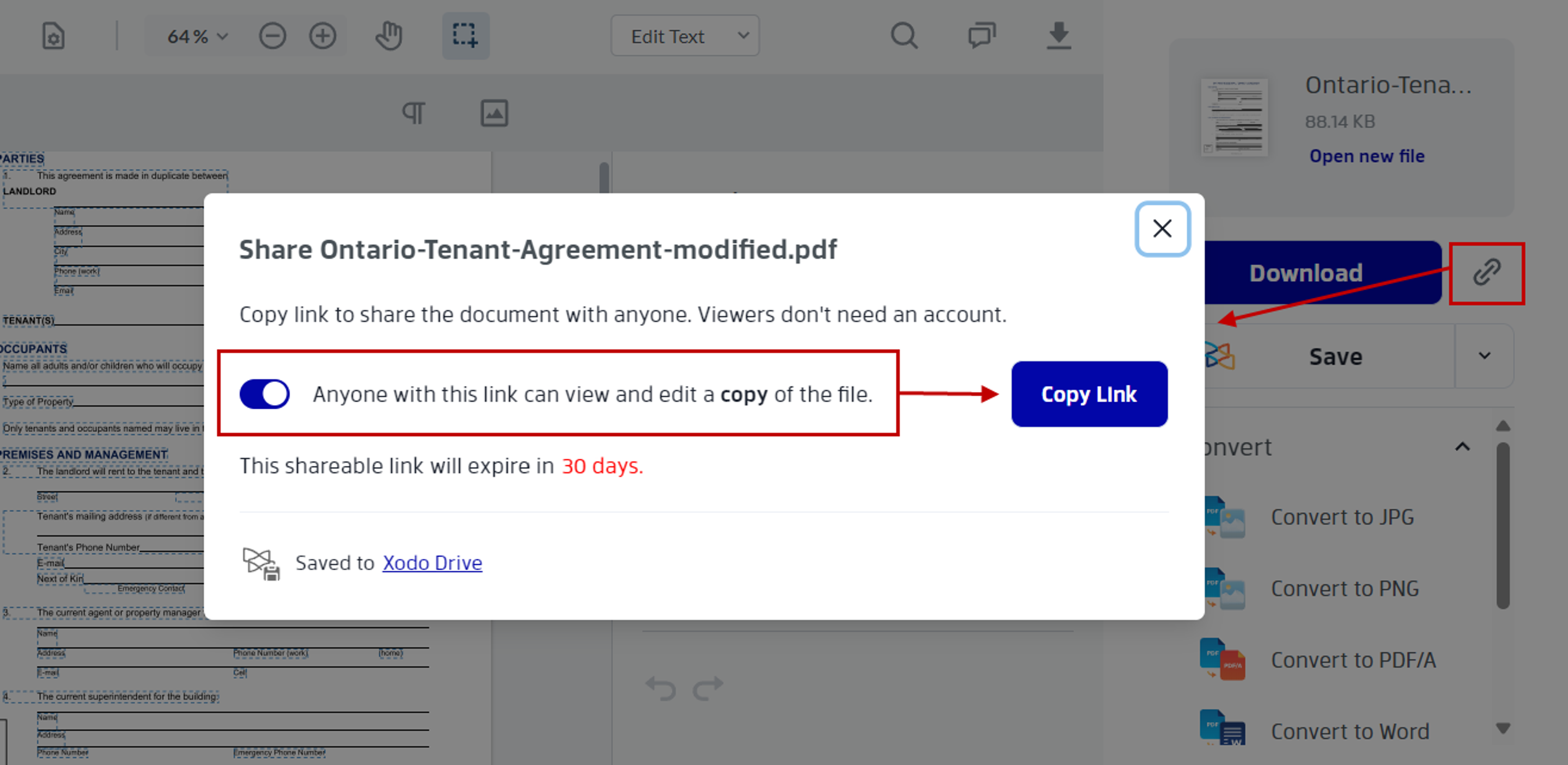Sharing PDF copy of apartment lease agreement