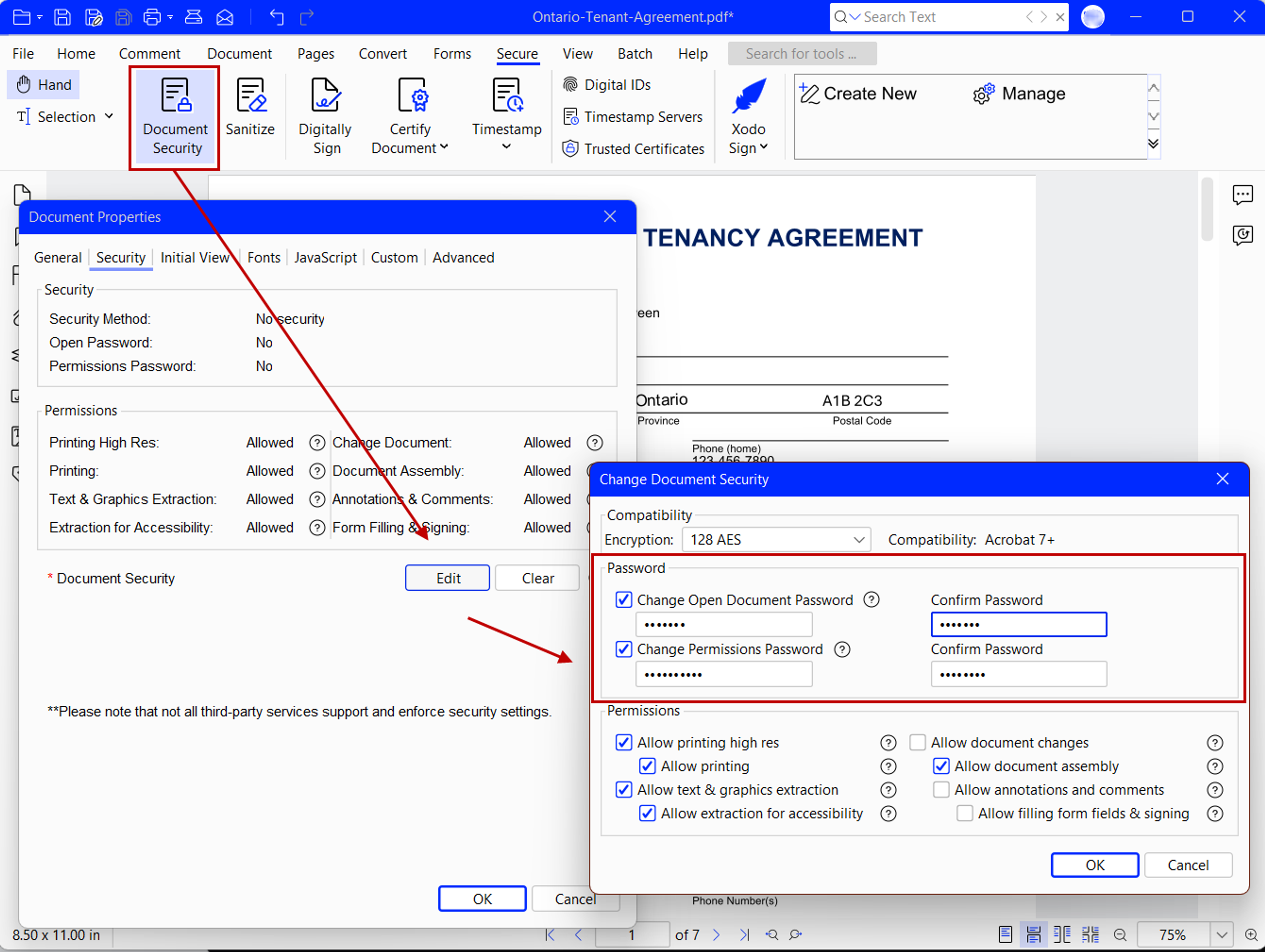 Steps for adding password protection to a PDF without Adobe, using Xodo PDF Studio