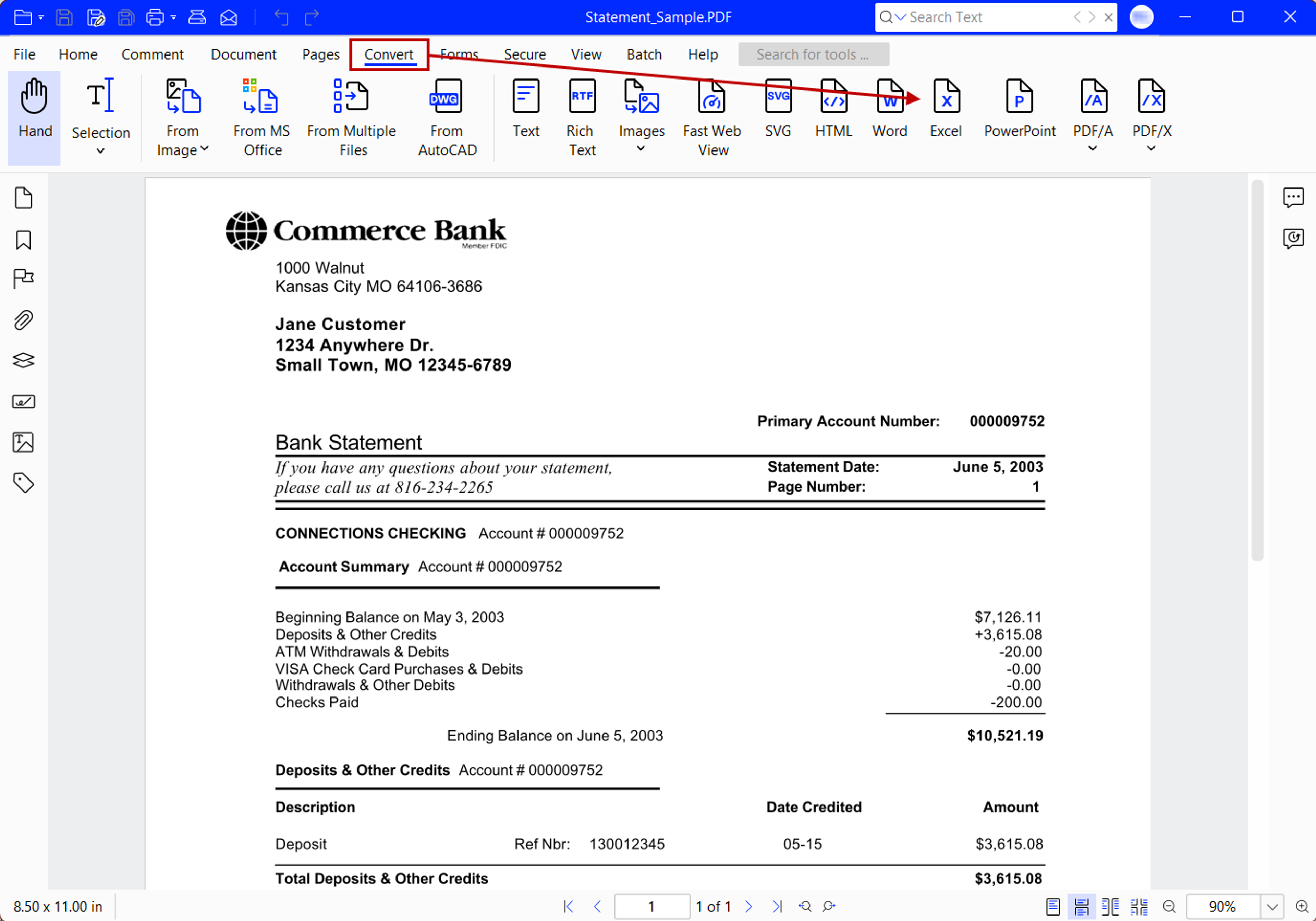 Steps to convert a bank statement PDF into Excel using Xodo PDF Studio