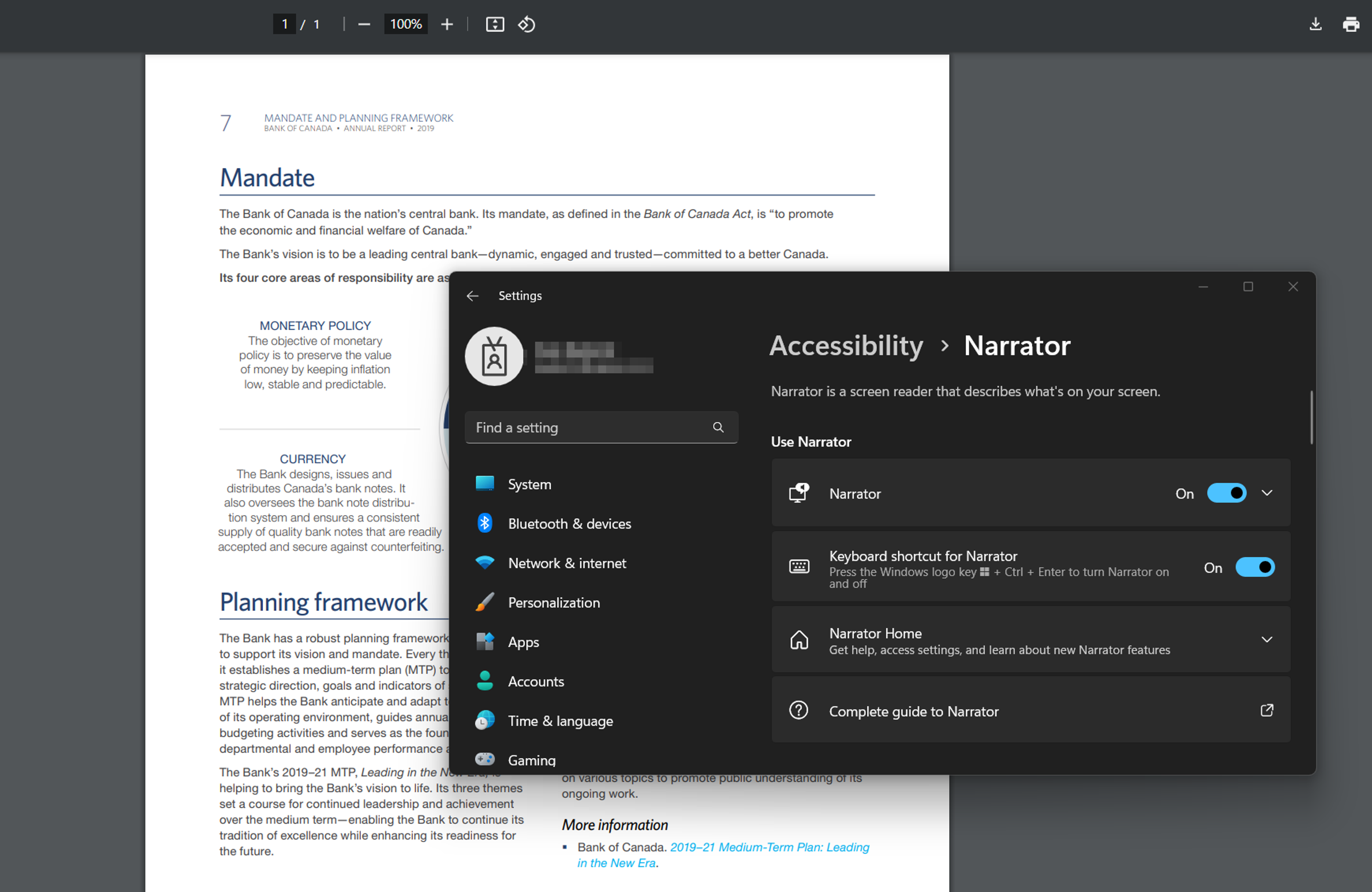 Steps to read a PDF out loud on Windows using Narrator